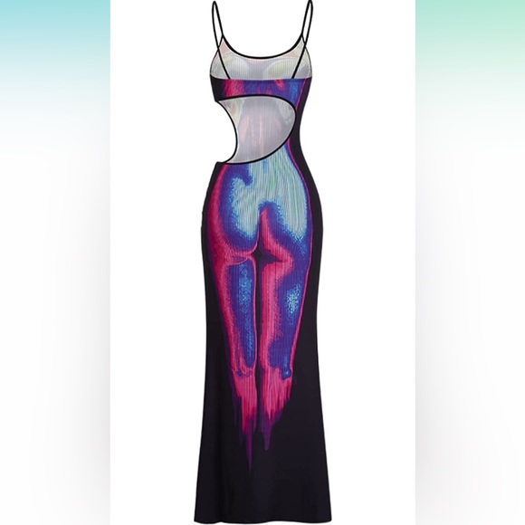 CAPE CLIQUE Spaghetti Strap Cut Out Waist Split Side Crew Neck Bodycon Dress - Picture 3 of 6